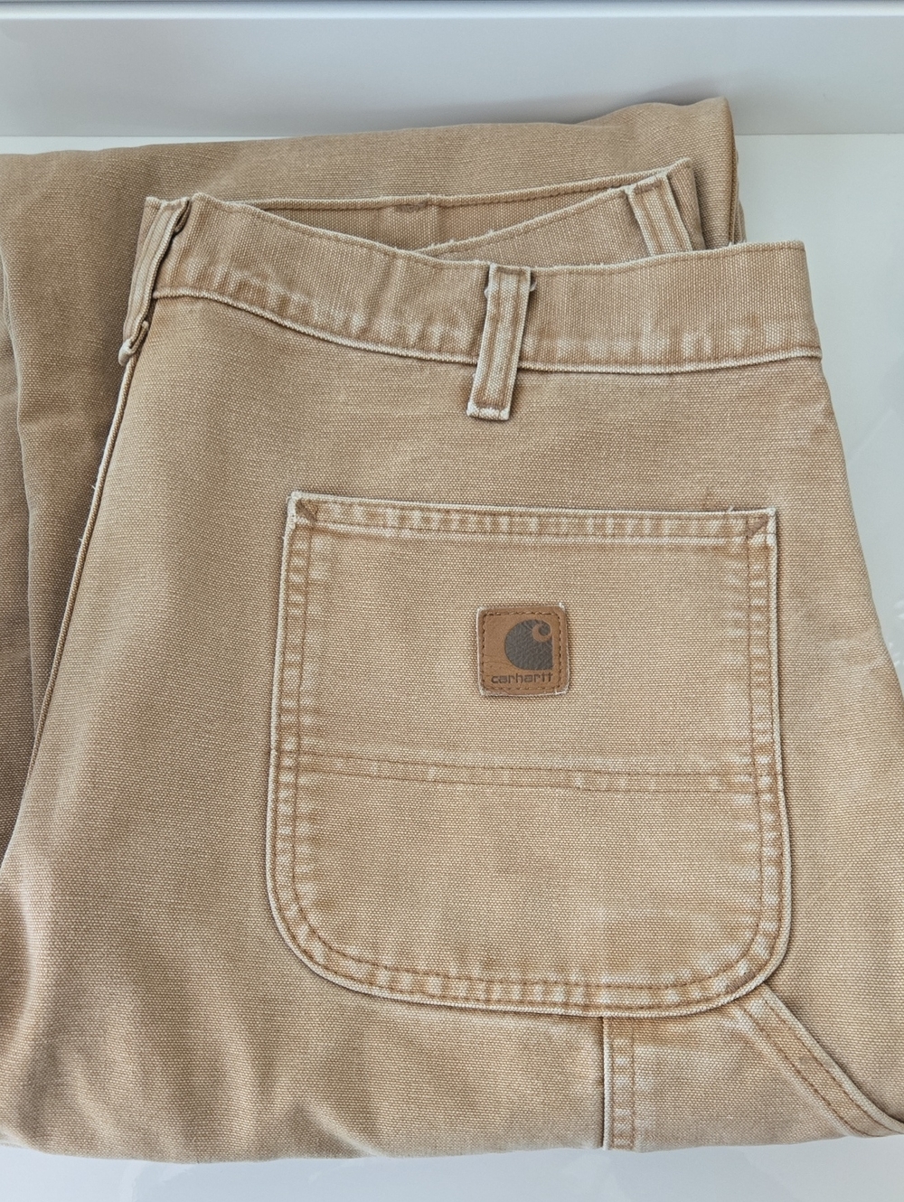 Carhartt Men’s Tan Canvas Cargo Work Pants with Patch Pocket